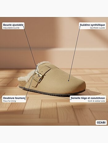 Ozabi sabots mules femme fourrées suédine boucle ajustable