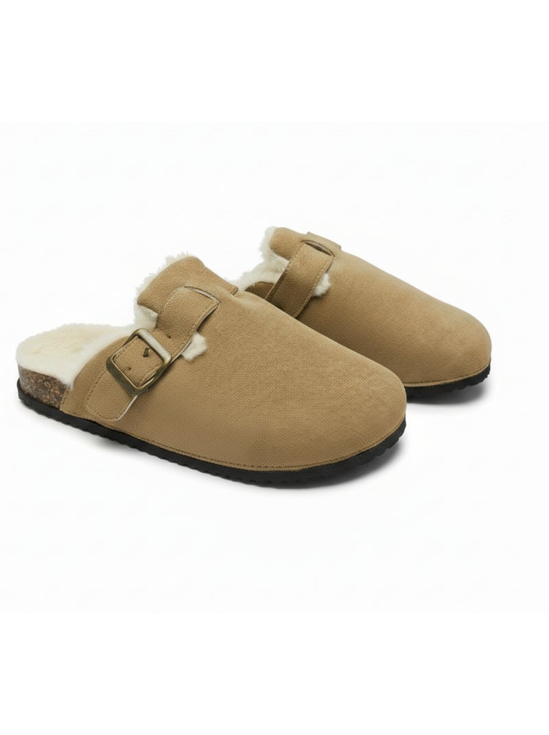 Ozabi sabots mules femme fourrées suédine boucle ajustable Taupe - Kiabi