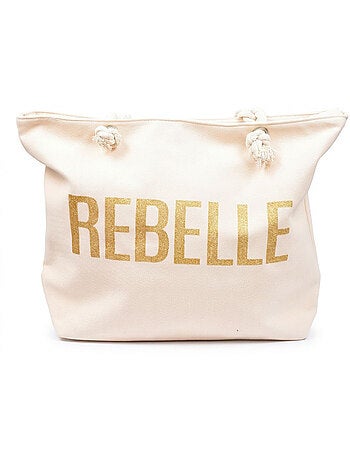 OZABI Sac de Plage Femme Jute Synthétique – Message Pailleté – Cordage