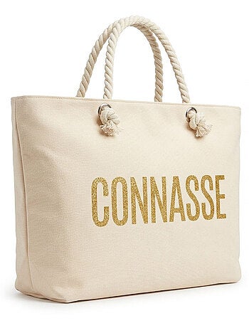 OZABI Sac de Plage Femme Jute Synthétique – Message Pailleté – Cordage