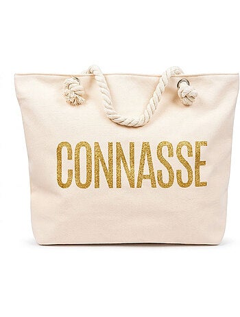 OZABI Sac de Plage Femme Jute Synthétique – Message Pailleté – Cordage