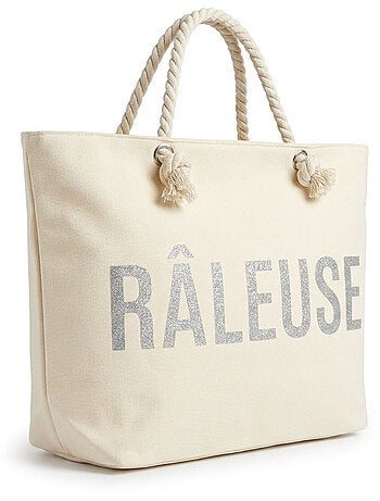 OZABI Sac de Plage Femme Jute Synthétique – Message Pailleté – Cordage