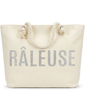 OZABI Sac de Plage Femme Jute Synthétique – Message Pailleté – Cordage