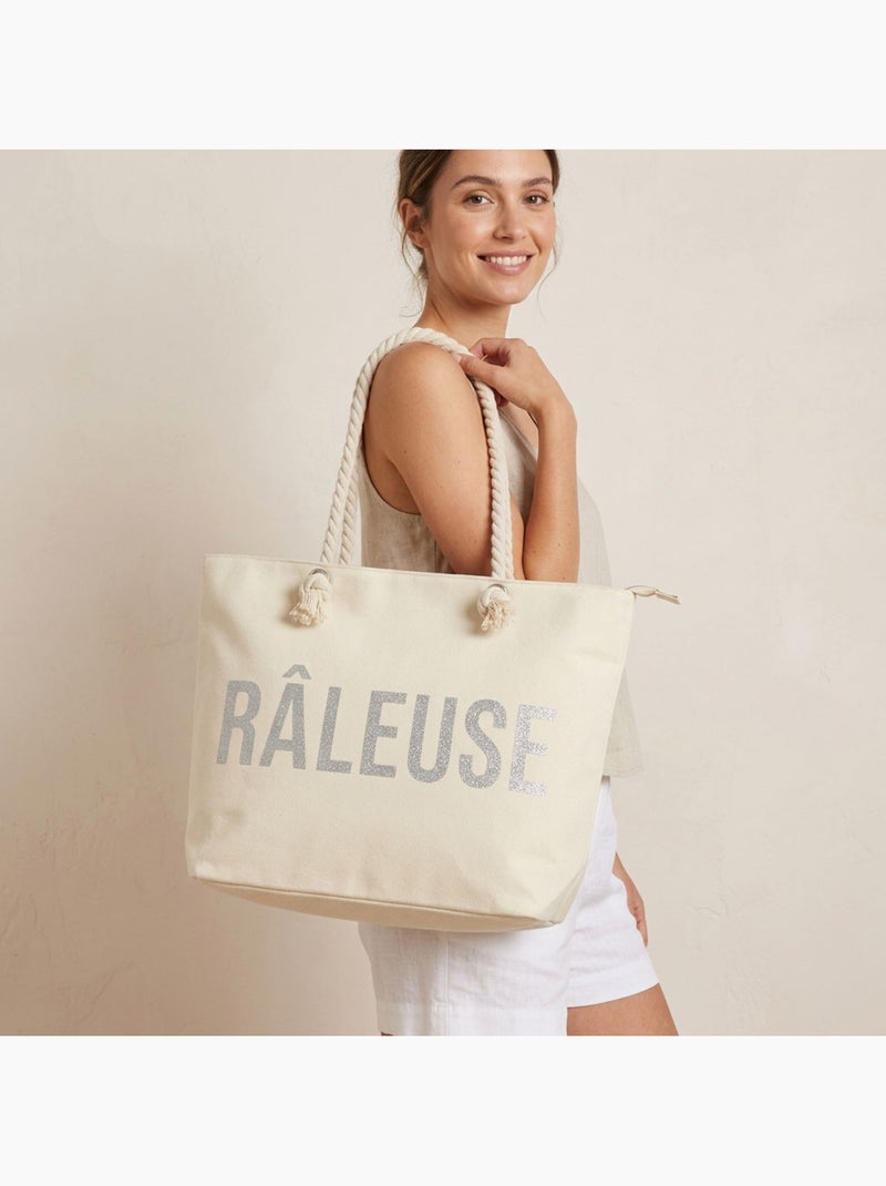 OZABI Sac de Plage Femme Jute Synthétique – Message Pailleté – Cordage Crème - Kiabi