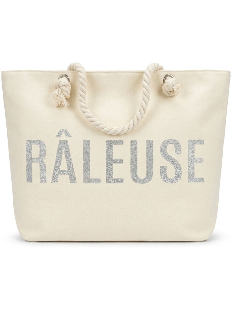 OZABI Sac de Plage Femme Jute Synthétique – Message Pailleté – Cordage Crème - Kiabi