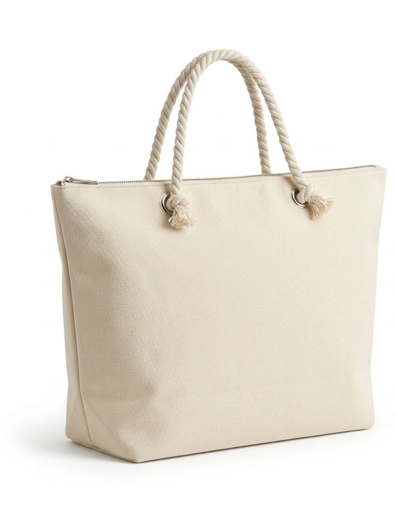 OZABI Sac de Plage Femme Jute Synthétique – Message Pailleté – Cordage Crème - Kiabi