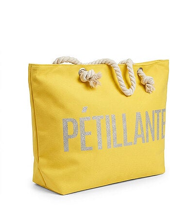 OZABI Sac de Plage Femme Jute Synthétique – Message Pailleté – Cordage