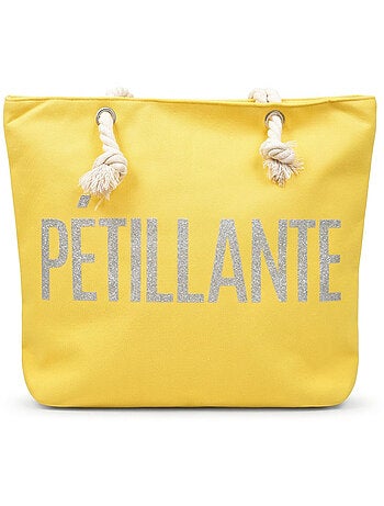 OZABI Sac de Plage Femme Jute Synthétique – Message Pailleté – Cordage