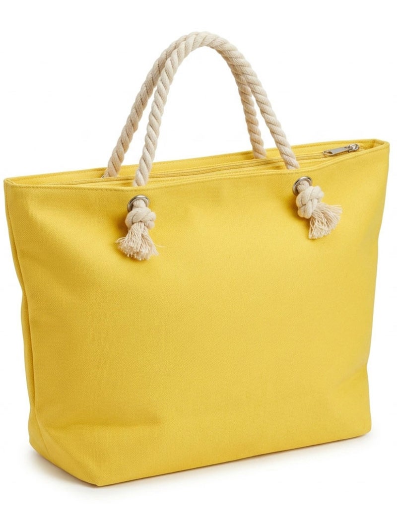 OZABI Sac de Plage Femme Jute Synthétique – Message Pailleté – Cordage Jaune - Kiabi
