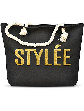 OZABI Sac de Plage Femme Jute Synthétique – Message Pailleté – Cordage
