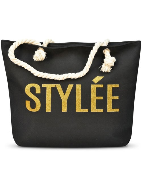 OZABI Sac de Plage Femme Jute Synthétique – Message Pailleté – Cordage - Kiabi