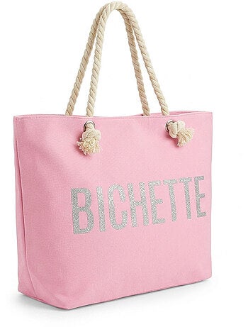 OZABI Sac de Plage Femme Jute Synthétique – Message Pailleté – Cordage