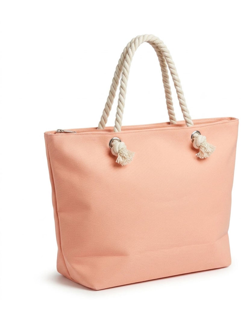 OZABI Sac de Plage Femme Jute Synthétique – Message Pailleté – Cordage Rose poudré - Kiabi