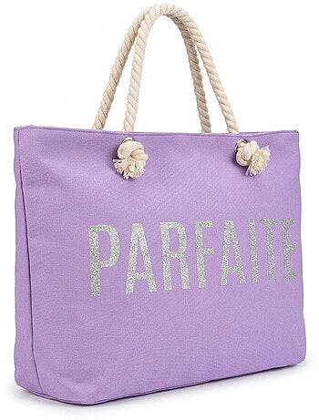 OZABI Sac de Plage Femme Jute Synthétique – Message Pailleté – Cordage