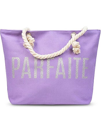OZABI Sac de Plage Femme Jute Synthétique – Message Pailleté – Cordage