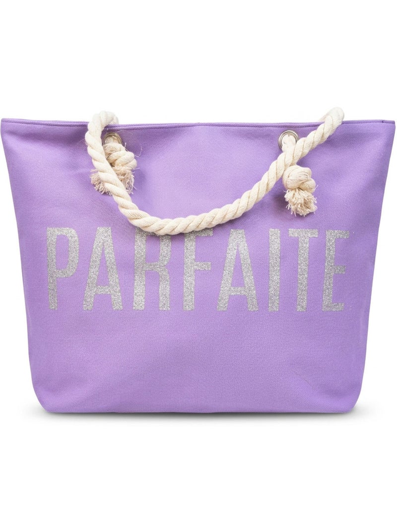 OZABI Sac de Plage Femme Jute Synthétique – Message Pailleté – Cordage Violet - Kiabi