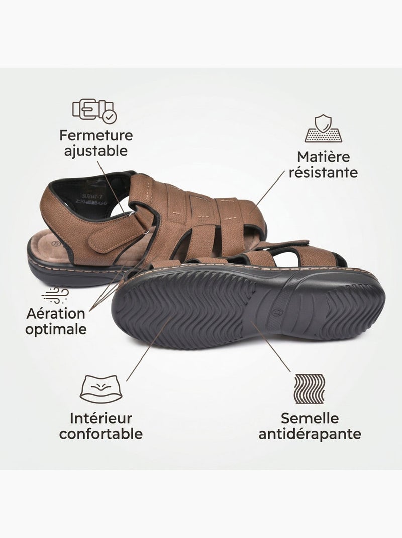 OZABI Sandales fermees homme confort ete aerées Marron chocolat - Kiabi