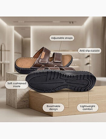 OZABI Sandales Homme Confort Double Scratch Antidérapantes Été