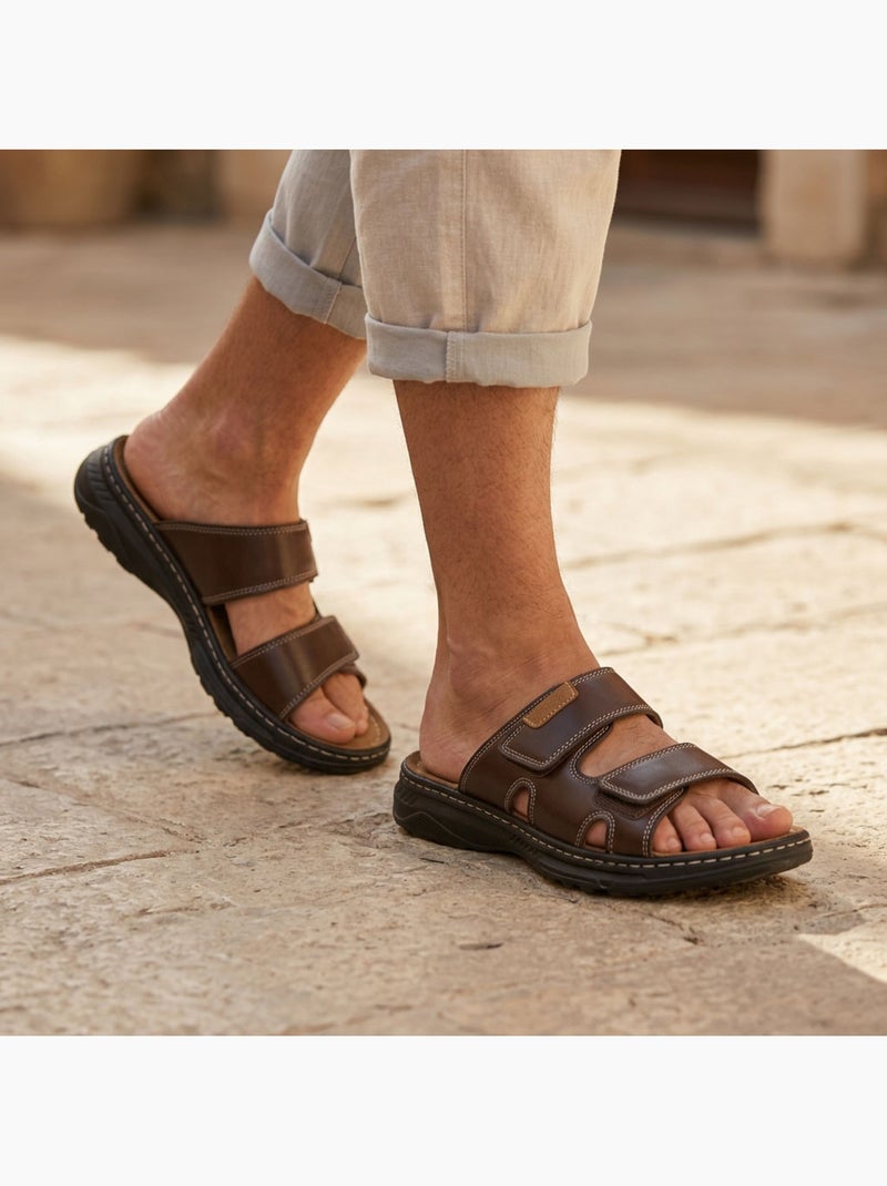 OZABI Sandales Homme Confort Double Scratch Antidérapantes Été Marron - Kiabi