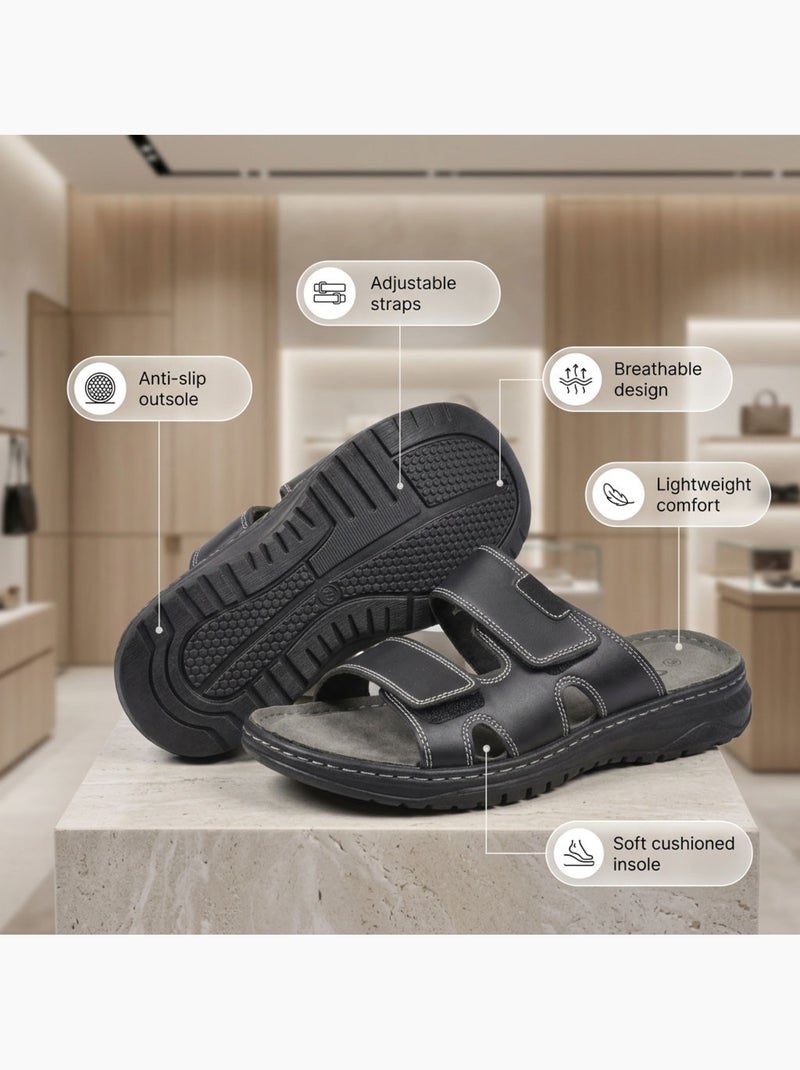 OZABI Sandales Homme Confort Double Scratch Antidérapantes Été Noir - Kiabi