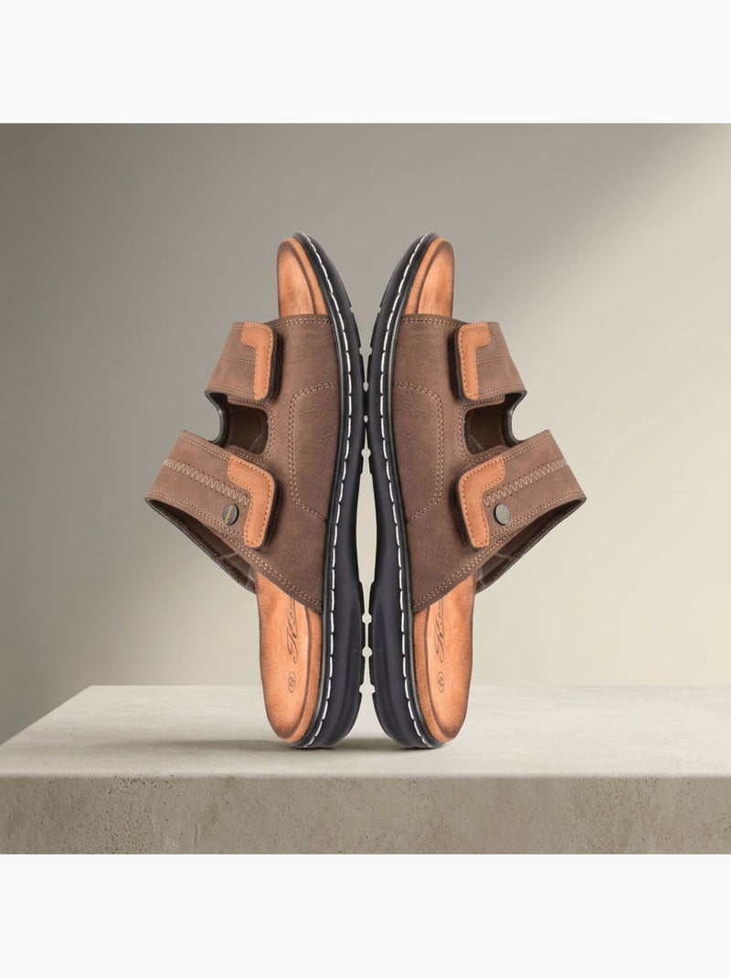 OZABI Sandales homme confort double scratch semelle memoire de forme Marron - Kiabi