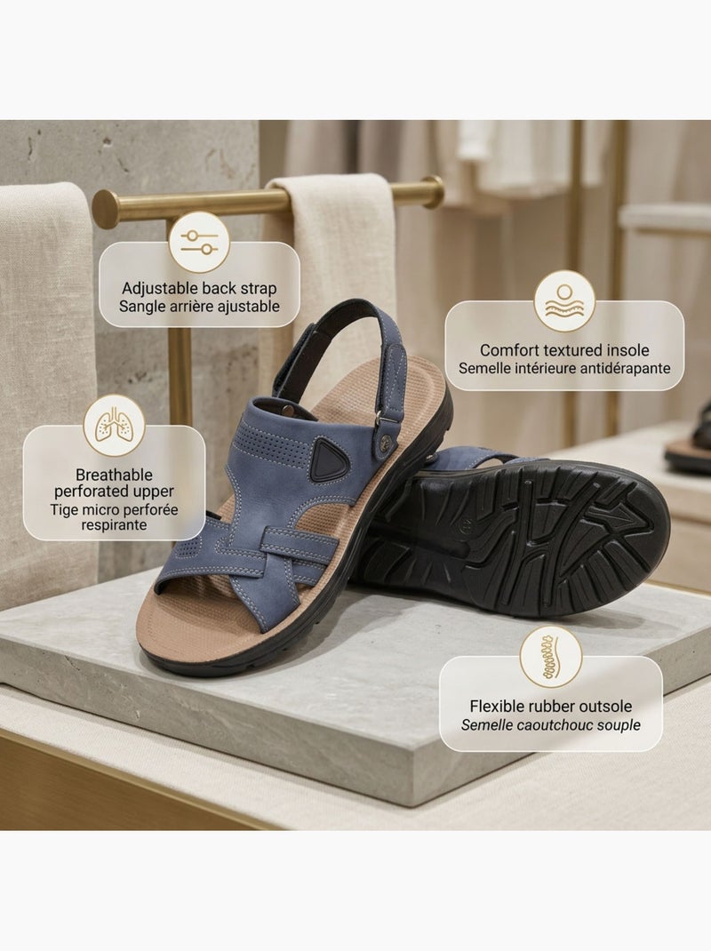OZABI Sandales Homme Confort Semelle Souple Antiderapante Scratch Bleu - Kiabi