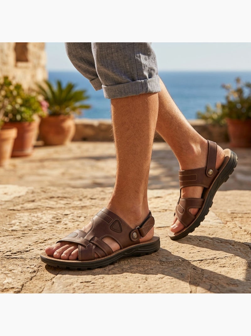 OZABI Sandales Homme Confort Semelle Souple Antiderapante Scratch Marron glacé - Kiabi