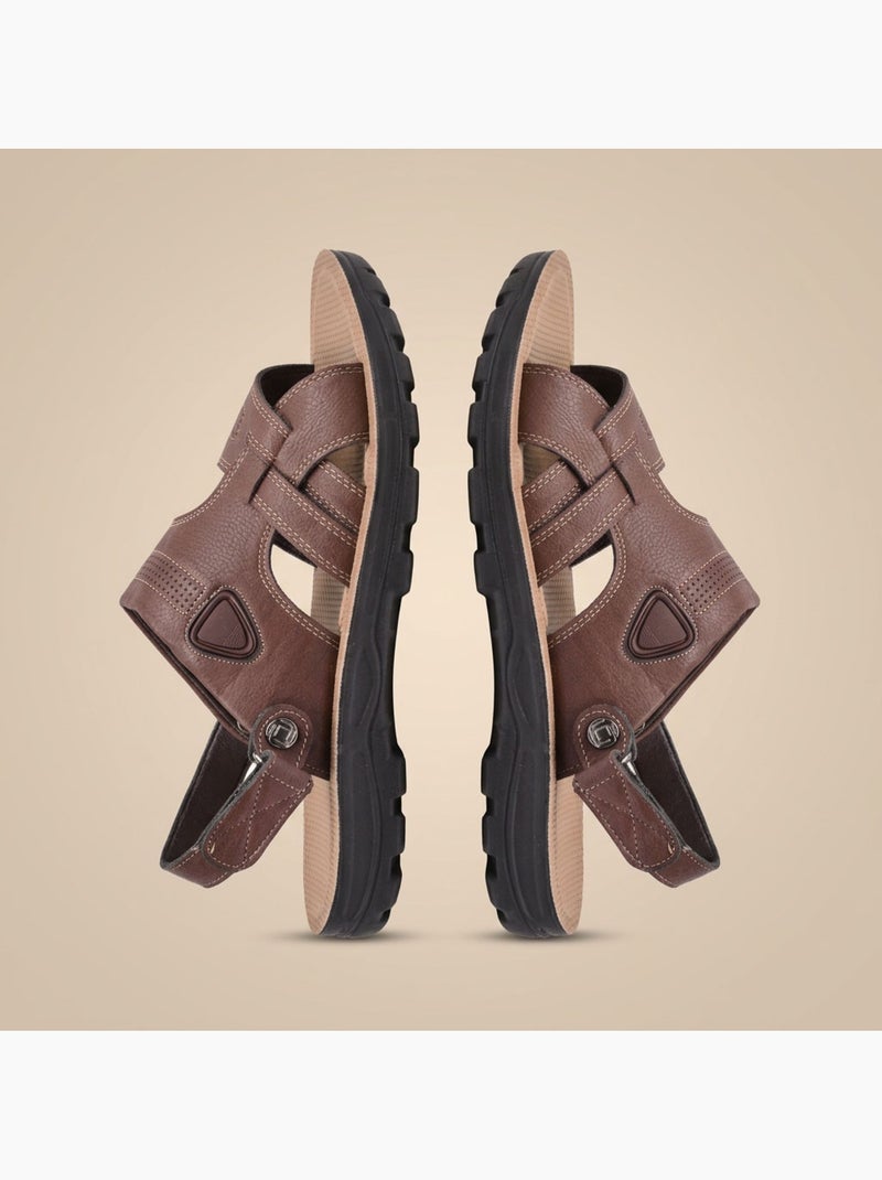OZABI Sandales Homme Confort Semelle Souple Antiderapante Scratch Marron glacé - Kiabi
