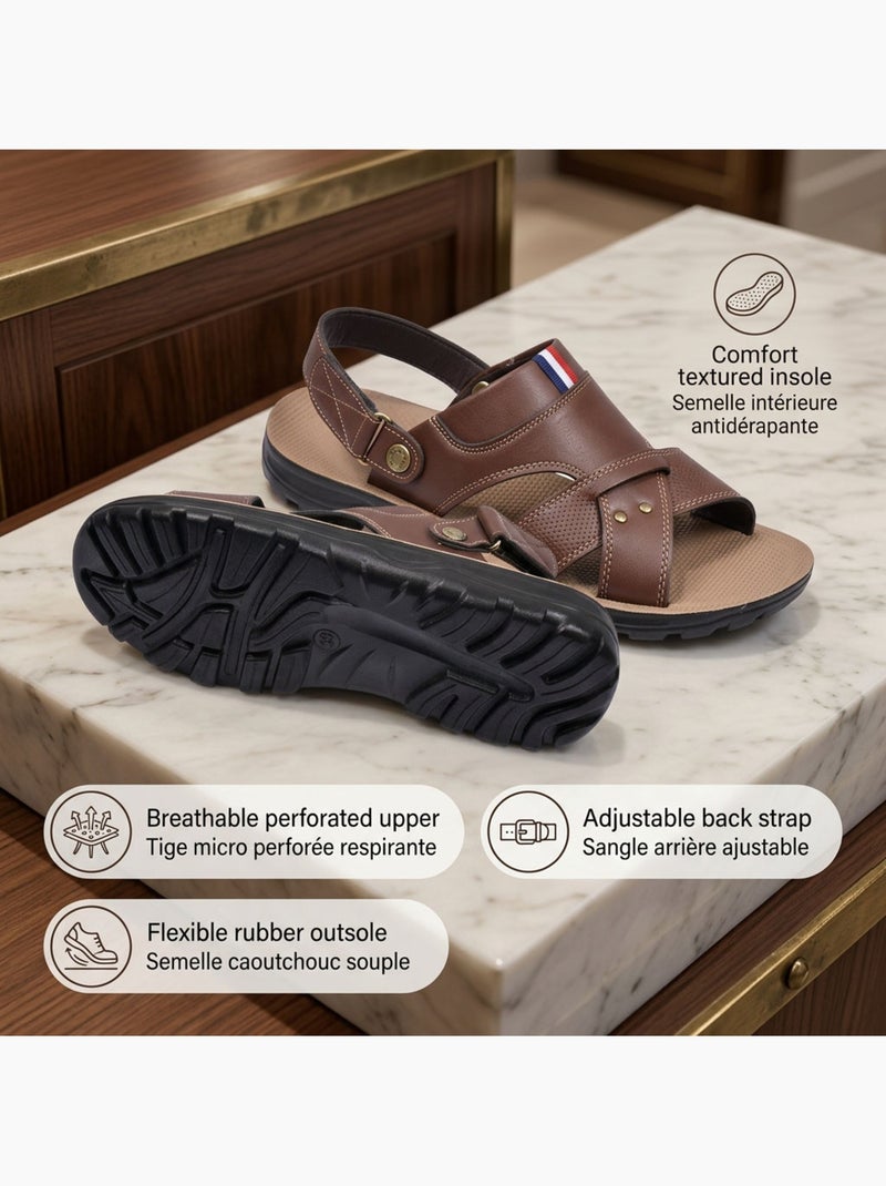OZABI Sandales Homme Confort Semelle Souple Antiderapante Scratch Marron - Kiabi