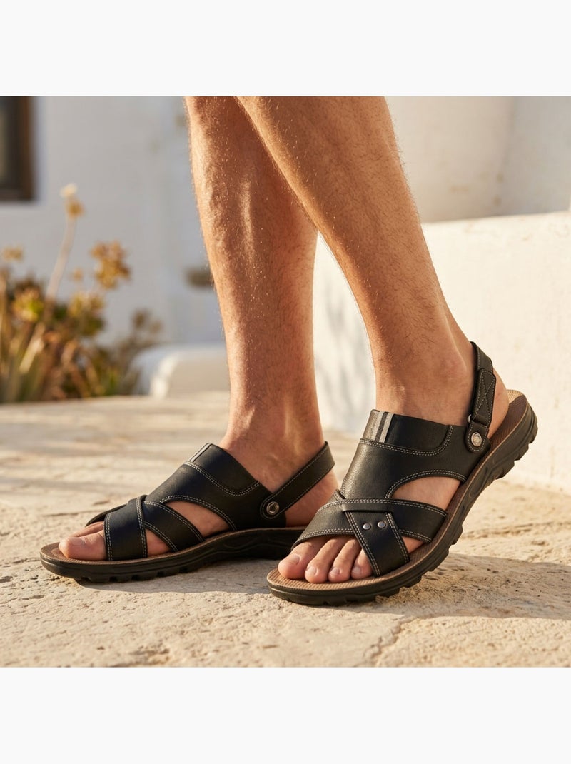 OZABI Sandales Homme Confort Semelle Souple Antiderapante Scratch Noir - Kiabi