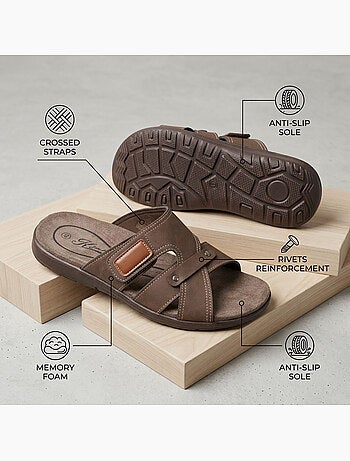 OZABI Sandales homme croisées confort scratch été