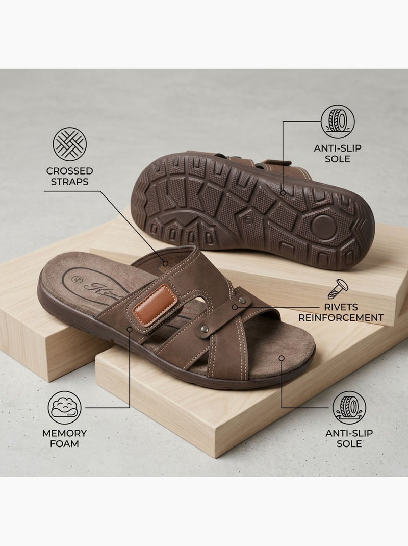 OZABI Sandales homme croisées confort scratch été Marron - Kiabi
