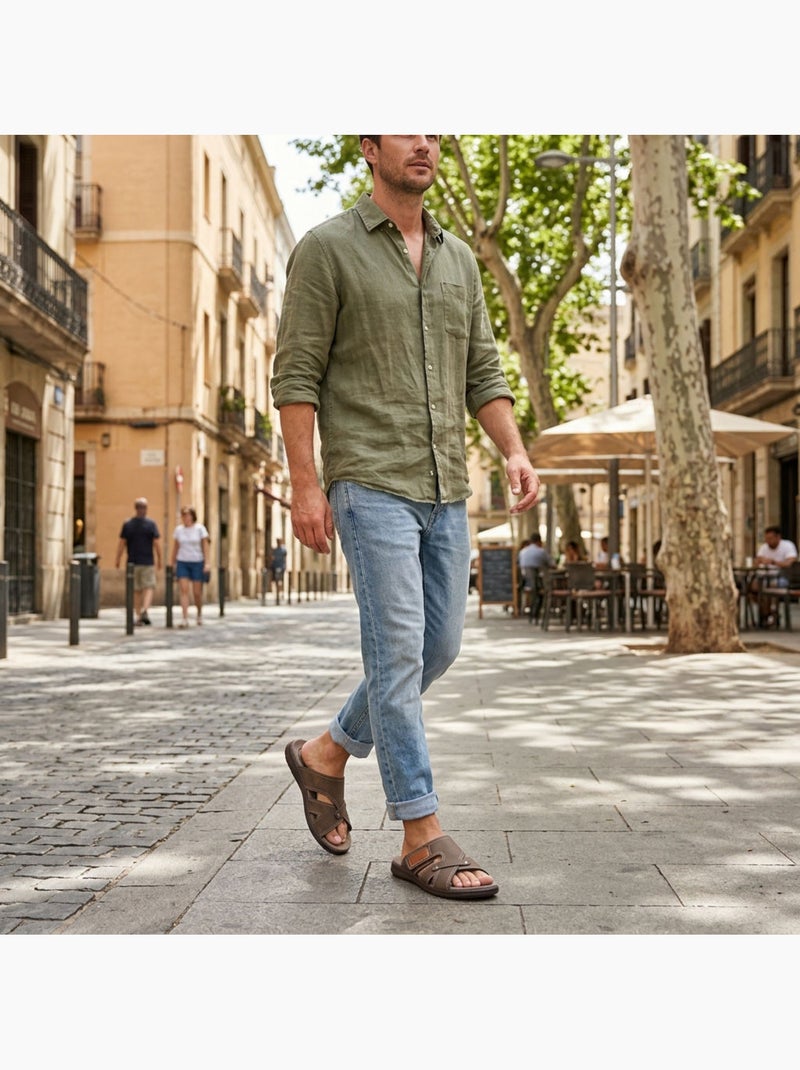 OZABI Sandales homme croisées confort scratch été Marron - Kiabi