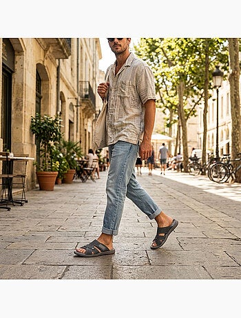 OZABI Sandales homme croisées confort scratch été