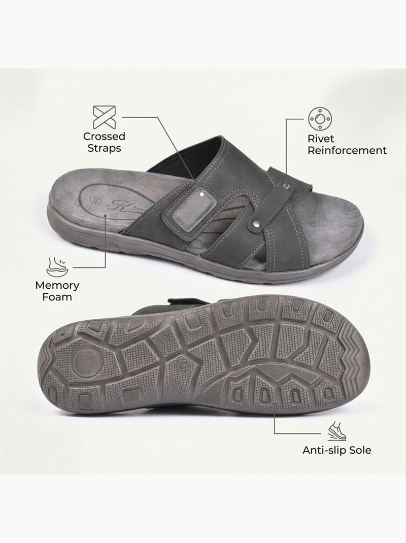 OZABI Sandales homme croisées confort scratch été Noir - Kiabi