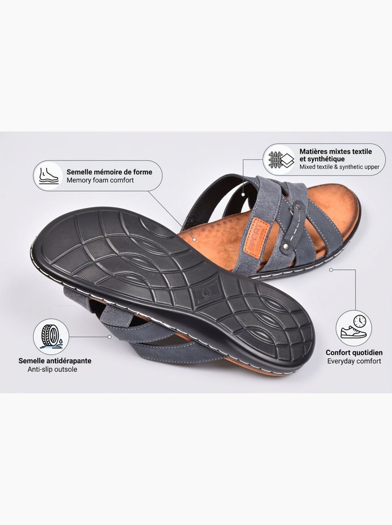 OZABI Sandales homme sangles croisées confort mémoire de forme Bleu - Kiabi