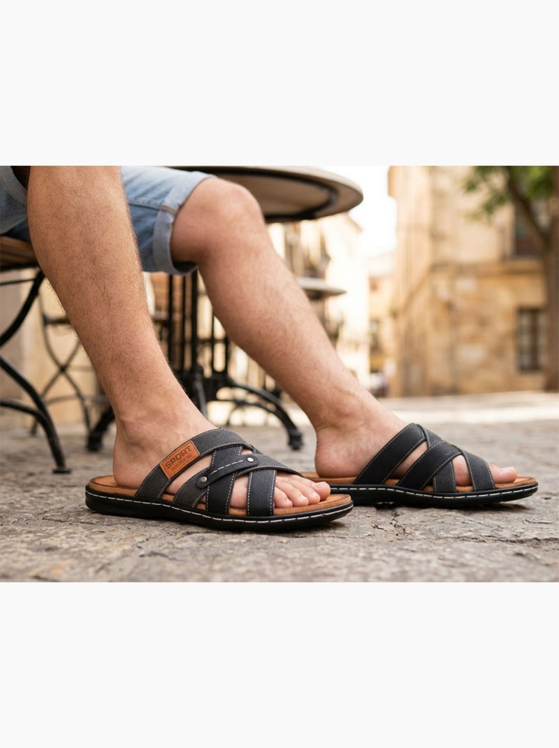 OZABI Sandales homme sangles croisées confort mémoire de forme Noir - Kiabi