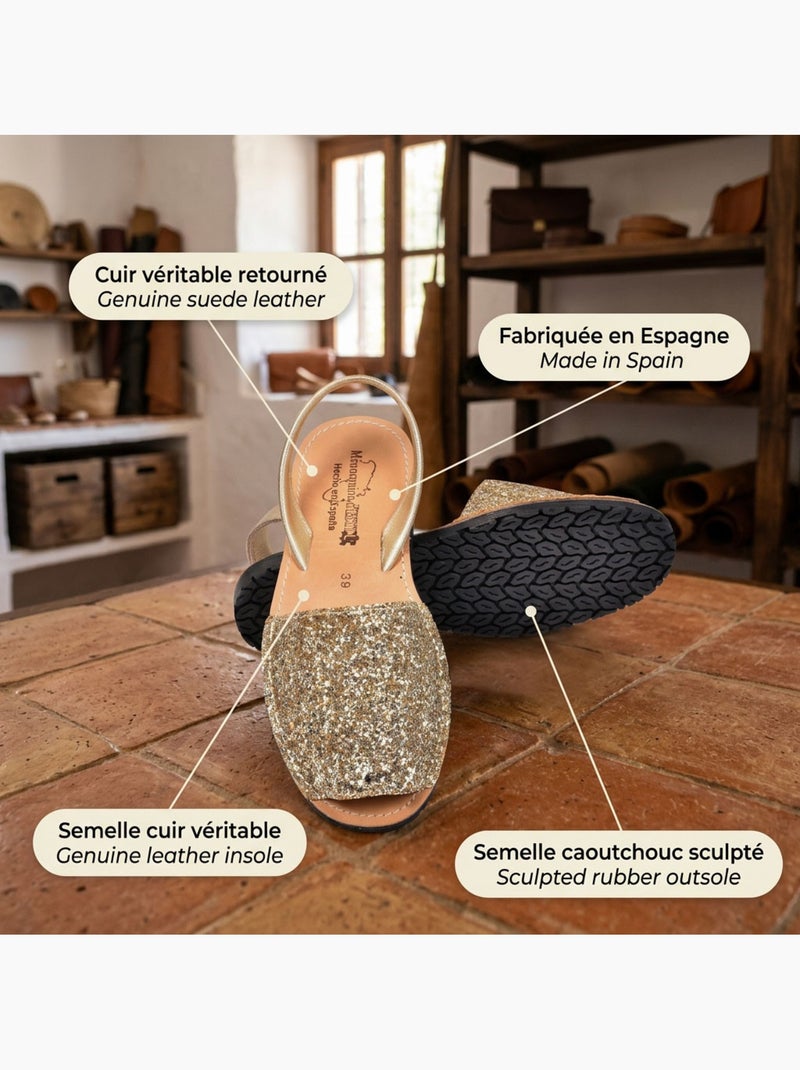 OZABI Sandales Menorquines Cuir Véritable Espagne Or - Kiabi