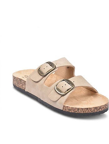 OZABI Sandales Mule 2 Boucles Nubuck Noir Beige Camel
