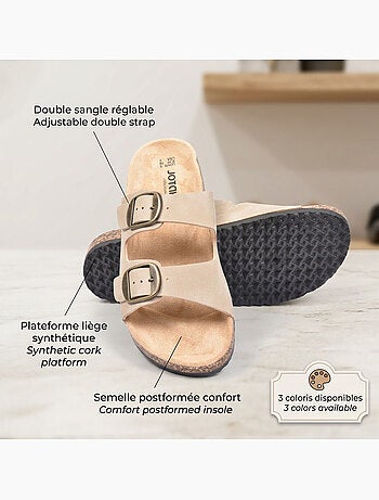 OZABI Sandales Mule 2 Boucles Nubuck Noir Beige Camel