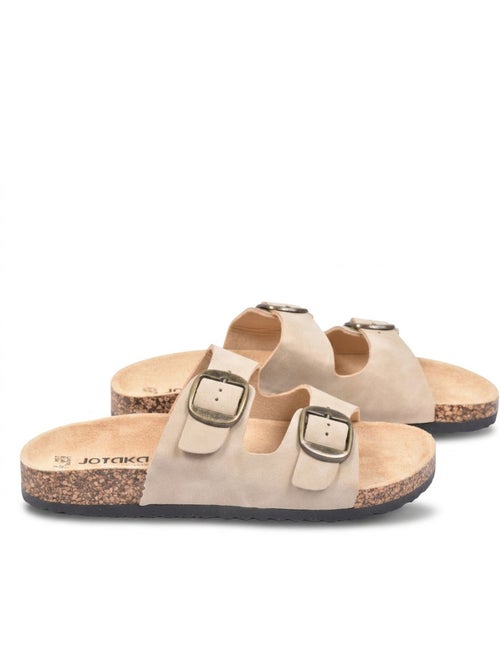 OZABI Sandales Mule 2 Boucles Nubuck Noir Beige Camel - Kiabi