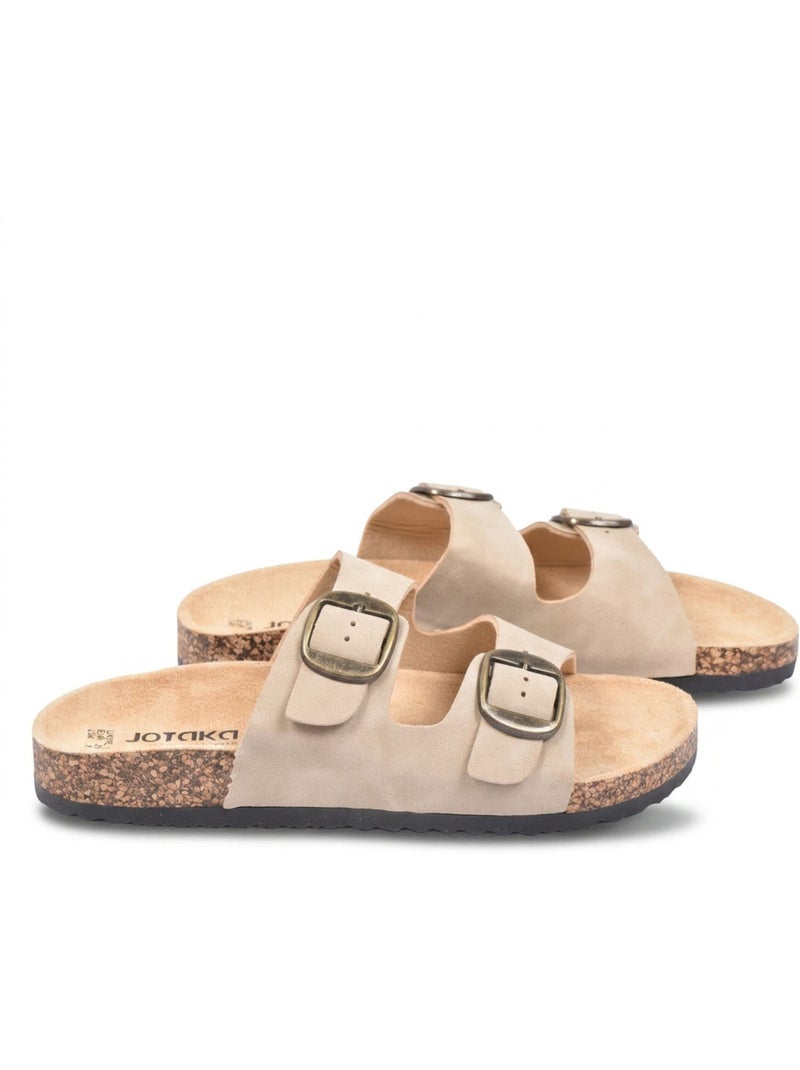 OZABI Sandales Mule 2 Boucles Nubuck Noir Beige Camel Beige - Kiabi