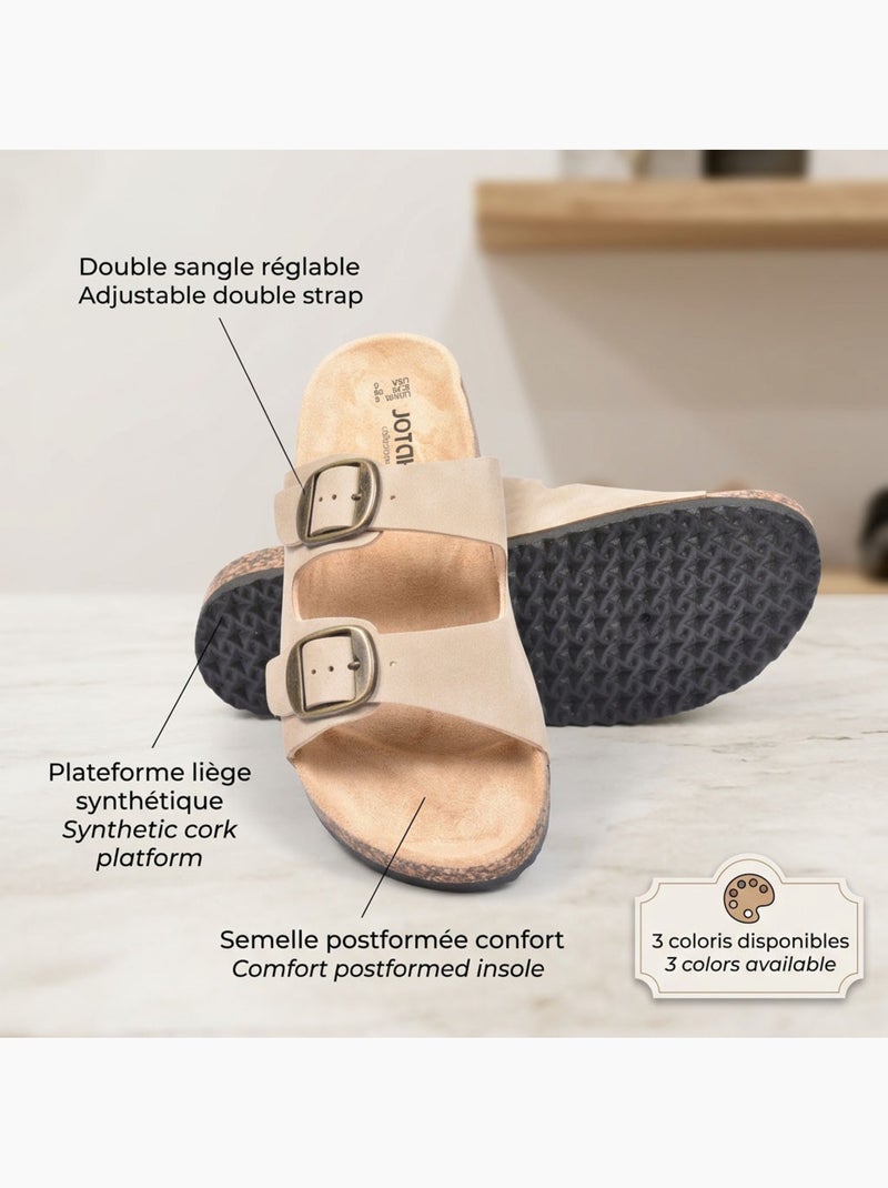 OZABI Sandales Mule 2 Boucles Nubuck Noir Beige Camel Beige - Kiabi
