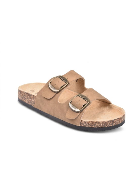 OZABI Sandales Mule 2 Boucles Nubuck Noir Beige Camel - Kiabi