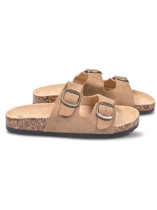 OZABI Sandales Mule 2 Boucles Nubuck Noir Beige Camel - Kiabi