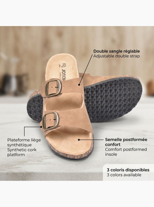 OZABI Sandales Mule 2 Boucles Nubuck Noir Beige Camel - Kiabi