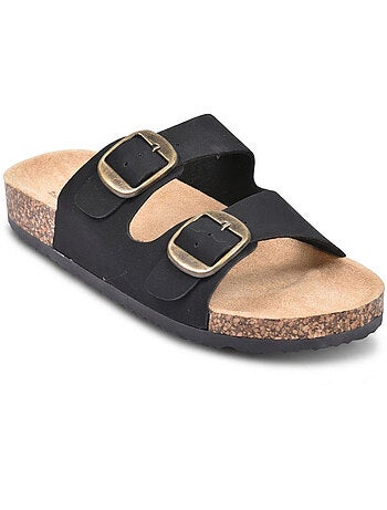 OZABI Sandales Mule 2 Boucles Nubuck Noir Beige Camel