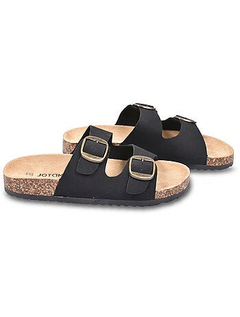 OZABI Sandales Mule 2 Boucles Nubuck Noir Beige Camel