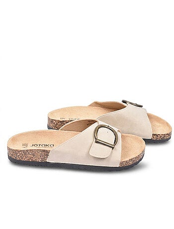 OZABI Sandales Mule Boucle Ronde Nubuck Noir Beige