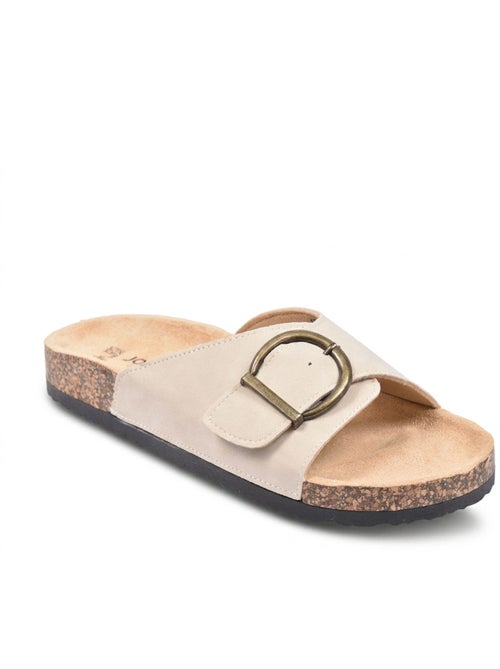 OZABI Sandales Mule Boucle Ronde Nubuck Noir Beige - Kiabi